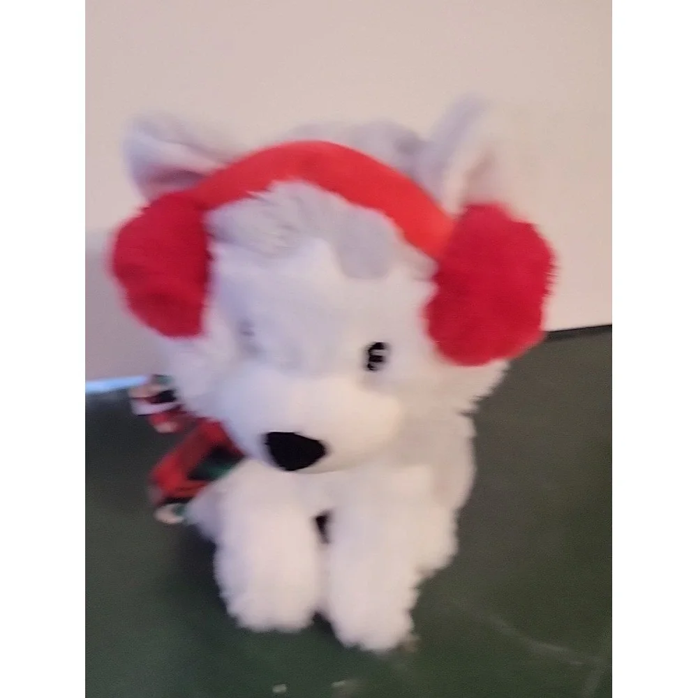 American Greetings‎ Christmas Puppy Dog Plush Animal Toy plaid scarf earmuffs